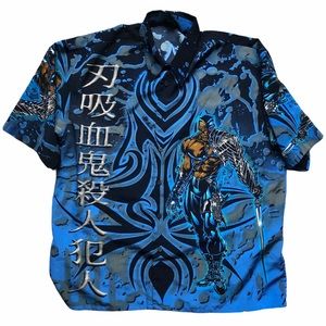 VTG 90s XXL Black Swordsman Casual Bttn Up Shirt